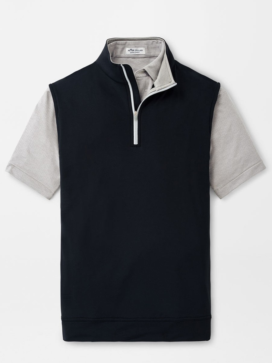 Men'S Peter Millar T-Shirts | Galway Performance Quarter-Zip Vest Black Sweaters | Peter Millar