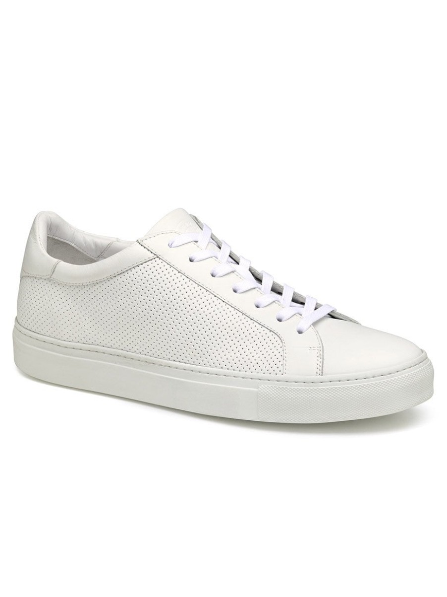 Men'S J & M Collection Sneakers | Jake Perfed Lace-To-Toe White Italian Calfskin | J & M Collection