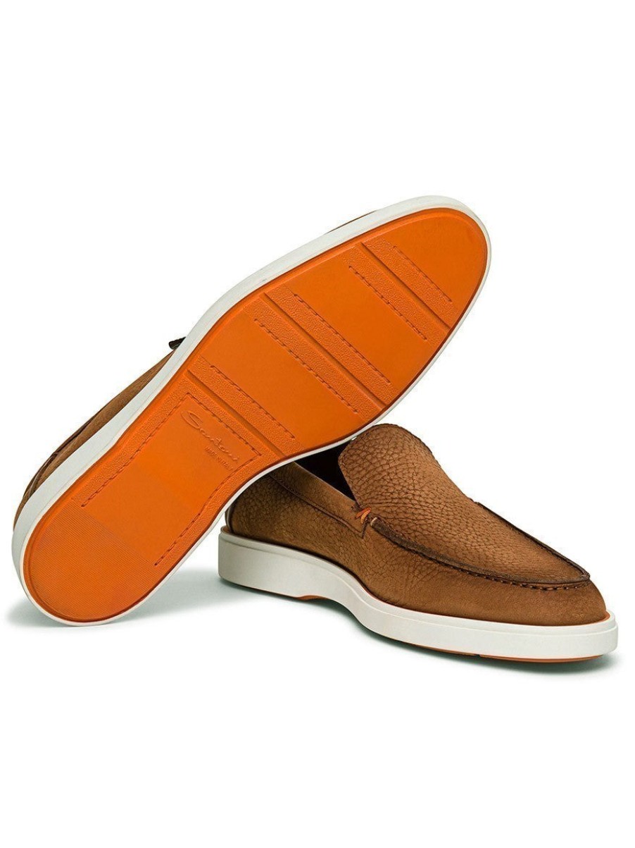 Men'S Santoni Loafers & Slip-Ons | Drain Loafer Light Brown Nubuck | Santoni