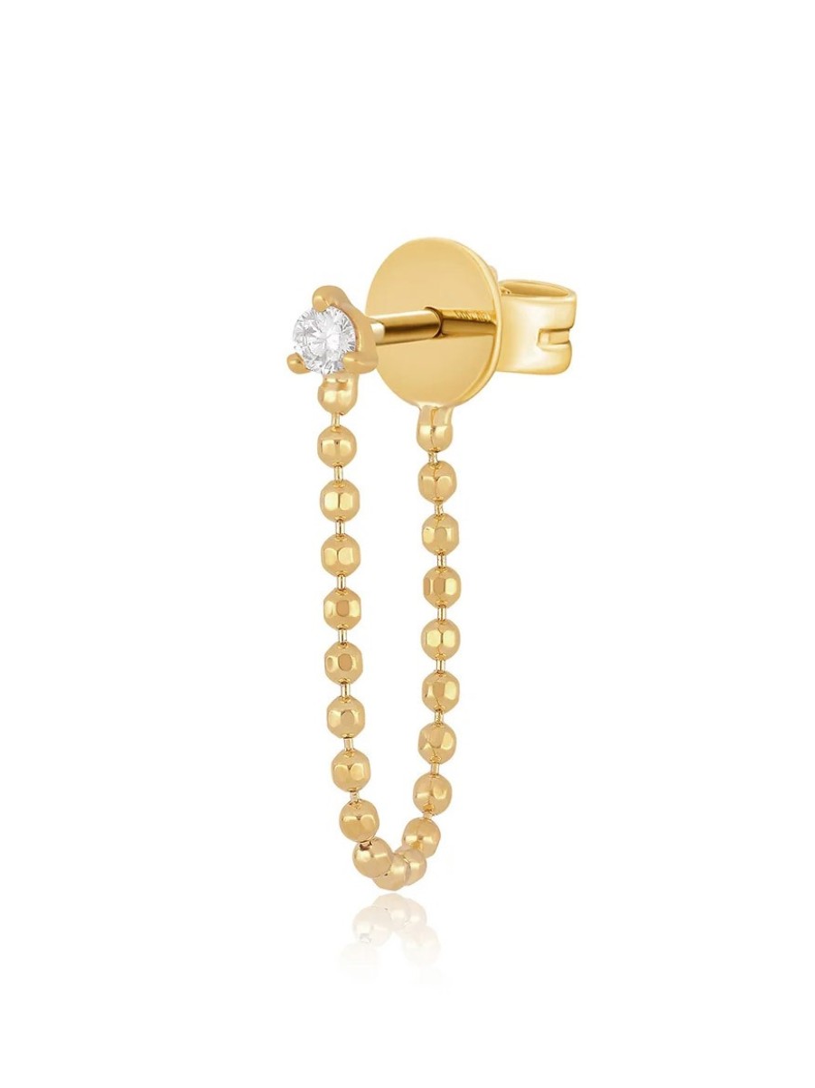 Women'S EF Collection Earrings | Diamond Ball & Chain Stud Earring Yellow Gold | Ef Collection