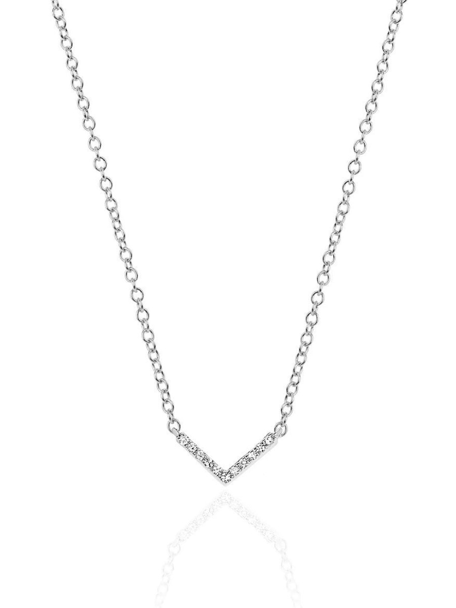 Women'S EF Collection Necklaces | Mini Diamond Chevron Necklace White Gold | Ef Collection