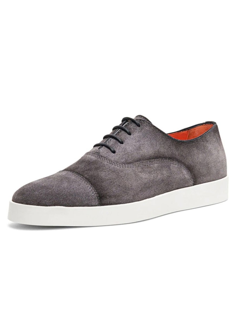 Men'S Santoni Sneakers | Buy Behemoth Captoe Sneakers In Grey Suede Shoes