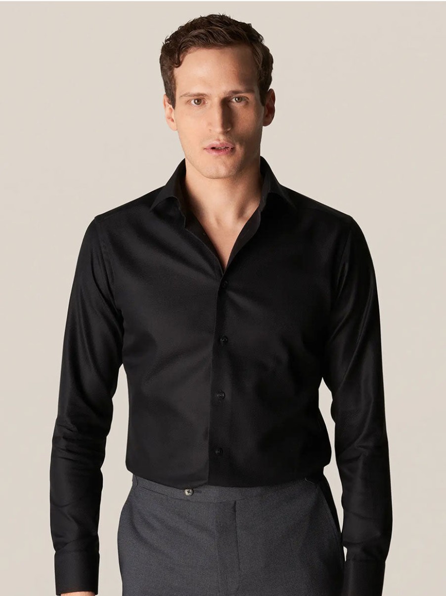 Men'S Eton Dress Shirts | Contemporary Fit Black Textured Twill Dress Shirt | Eton