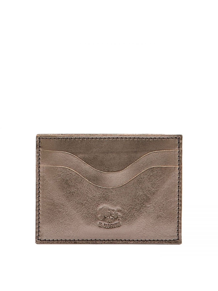 Women'S Il Bisonte Wallets | Baratti Card Case Metallic Bronze Leather Leather | Il Bisonte