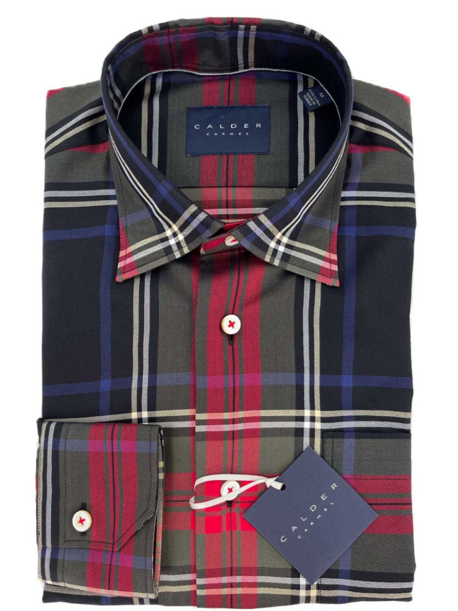 Men'S Calder Carmel Dress Shirts | Newport-Ulysses Sport Shirt In Black Tartan Plaid | Larrimor'S