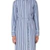 Women'S Akris Punto Dresses | Striped Drawstring Shirtdress Stripe Reflecting Orange | Akris Punto