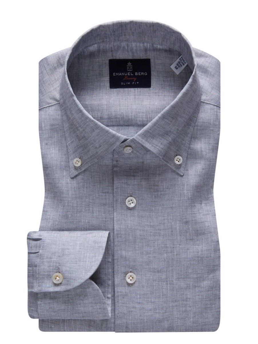 Men'S Emanuel Berg Dress Shirts | Extra Fine Linen Premium Luxury Dress Shirt Medium Grey | Emanuel Berg