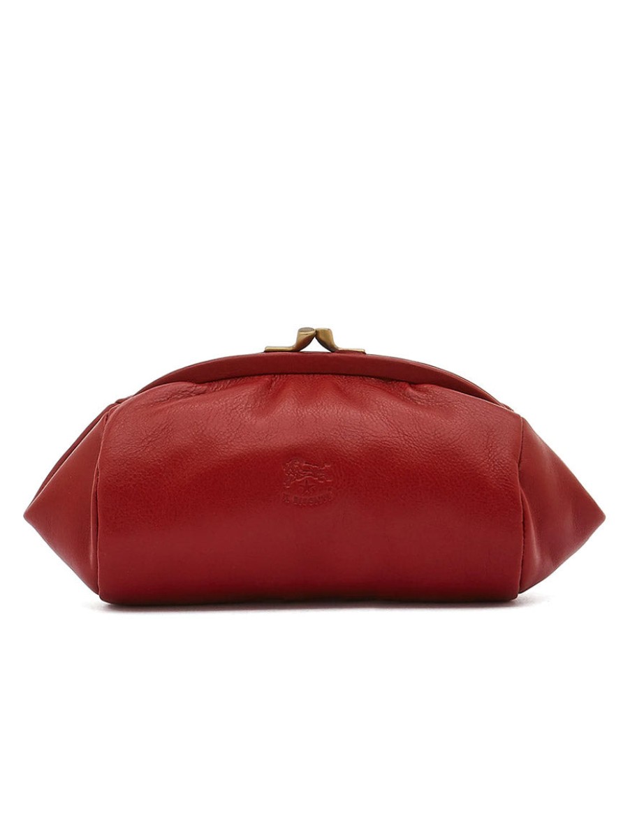 Women'S Il Bisonte Clutches | Kisslock Case In Red Calf Leather | Il Bisonte