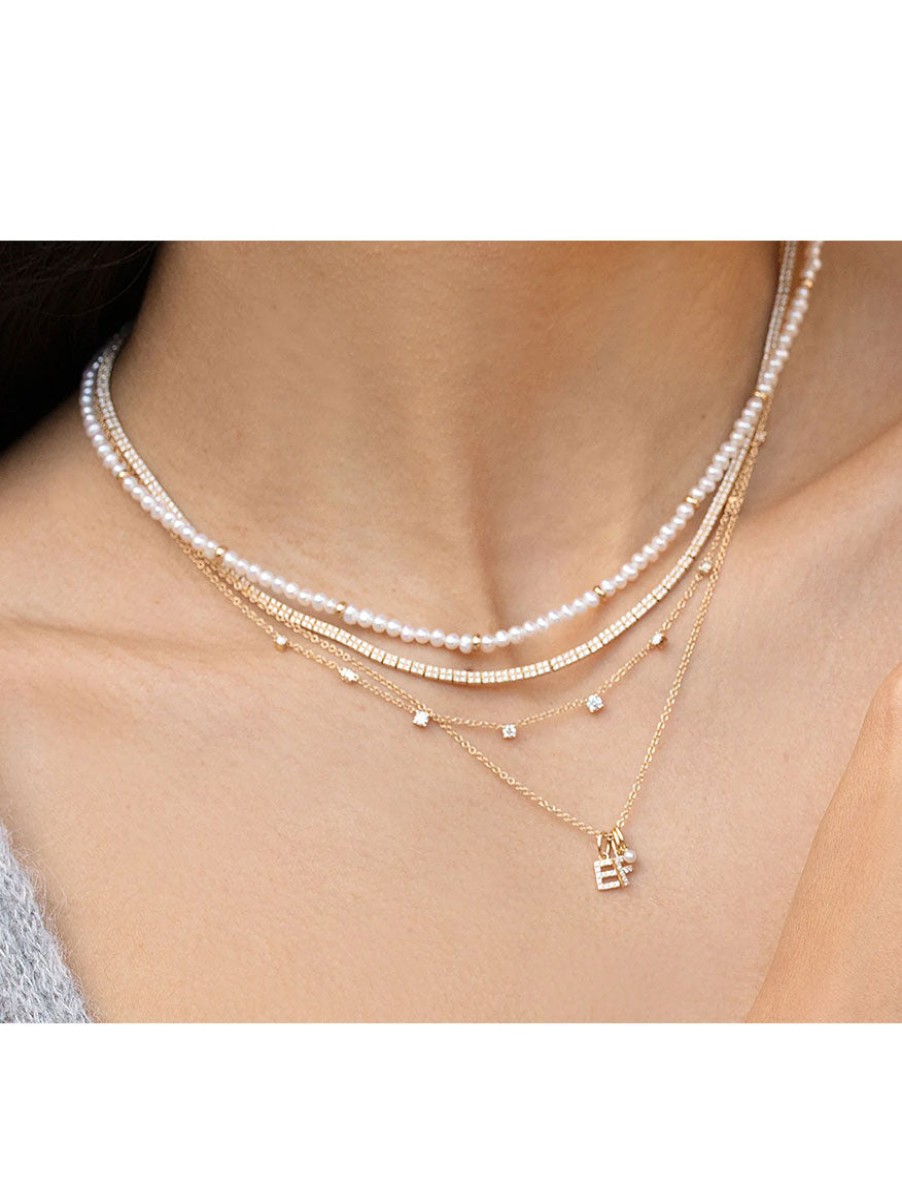 Women'S EF Collection Necklaces | Birthstone Necklace With Gold Rondelles - Pearl | Ef Collection