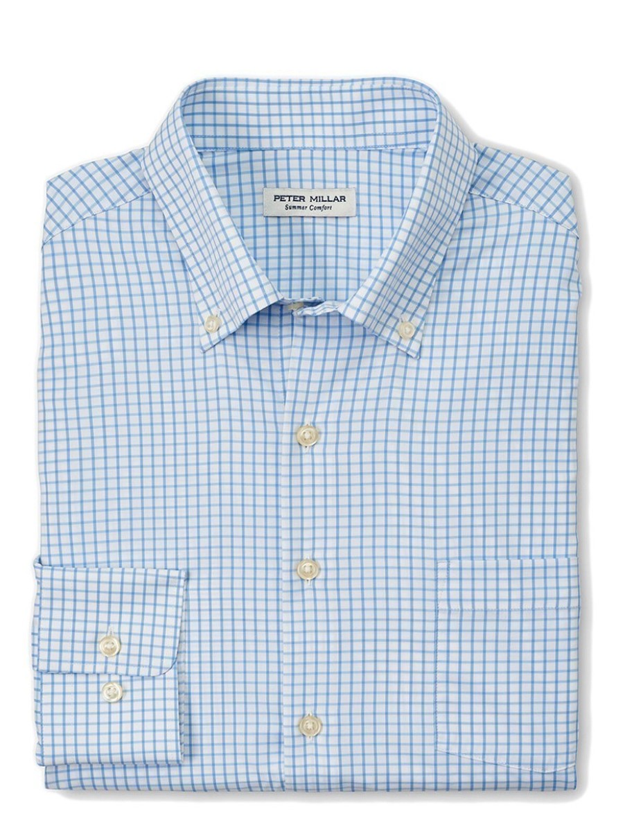 Men'S Peter Millar Dress Shirts | Hanford Performance Twill Sport Shirt Cottage Blue | Peter Millar | Larrimor'S