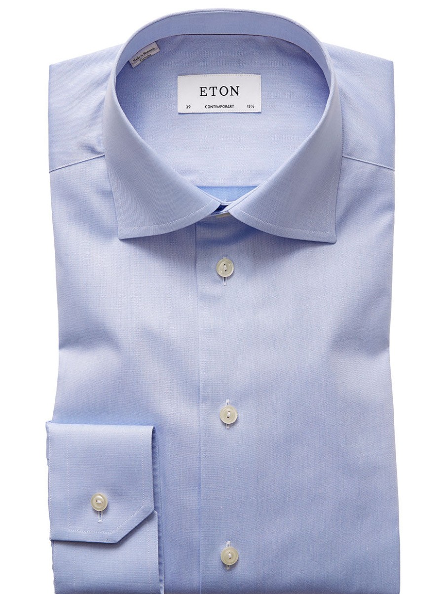 Men'S Eton Dress Shirts | Contemporary Fit Light Blue Signature Twill Dress Shirt | Eton