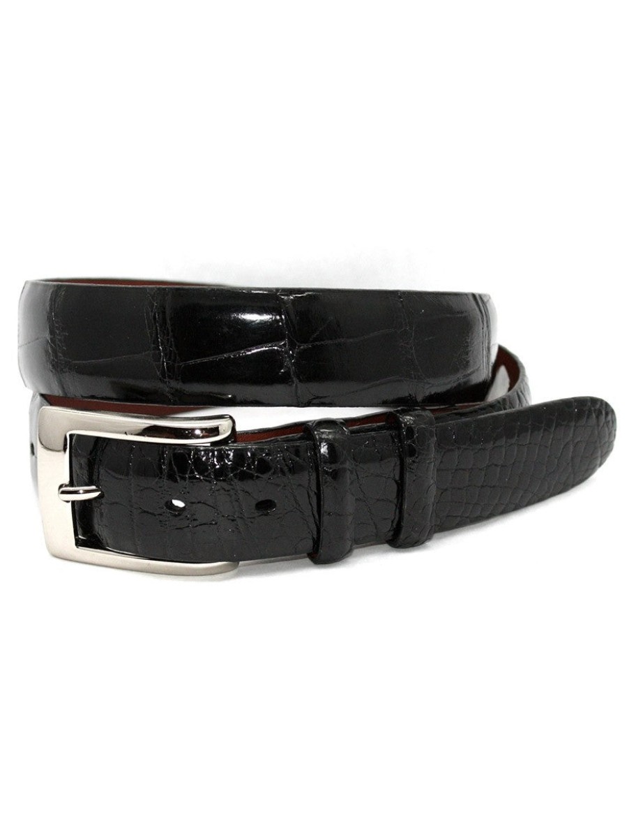 Men'S Torino Leather Belts | American Alligator Skin Belt Black | Torino Leather