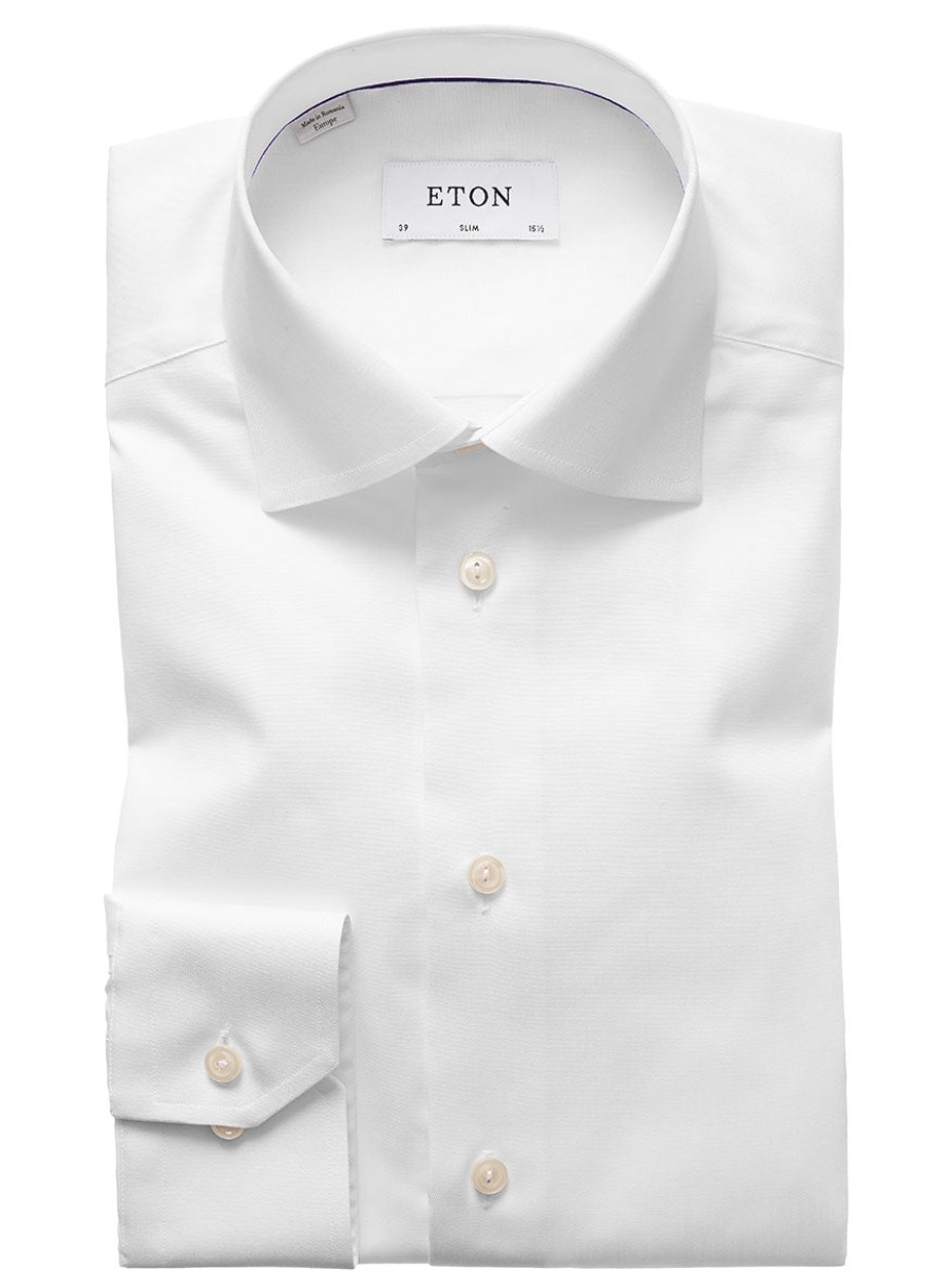 Men'S Eton Dress Shirts | Slim Fit White Signature Twill Dress Shirt | Eton