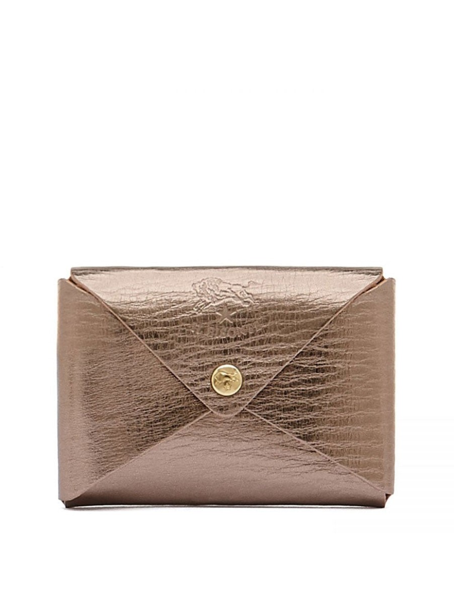 Women'S Il Bisonte Wallets | Sovana Card Case Metallic Bronze Leather | Il Bisonte