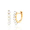 Women'S EF Collection Earrings | Buy Mini Pearl Huggie Earrings In Yellow Gold Jewelry