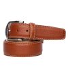 Men'S LEN Belts Belts | French Pebble Grain Belt Cognac Beige Edge & Border Stitch | Len Belts