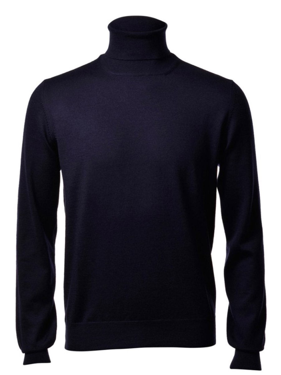 Men'S Gran Sasso Sweaters | Solid Merino Turtleneck In Navy | Gran Sasso