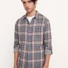 Men'S Vince Dress Shirts | Double Face Cambria Plaid Sport Shirt Medium Heather Grey | Vince