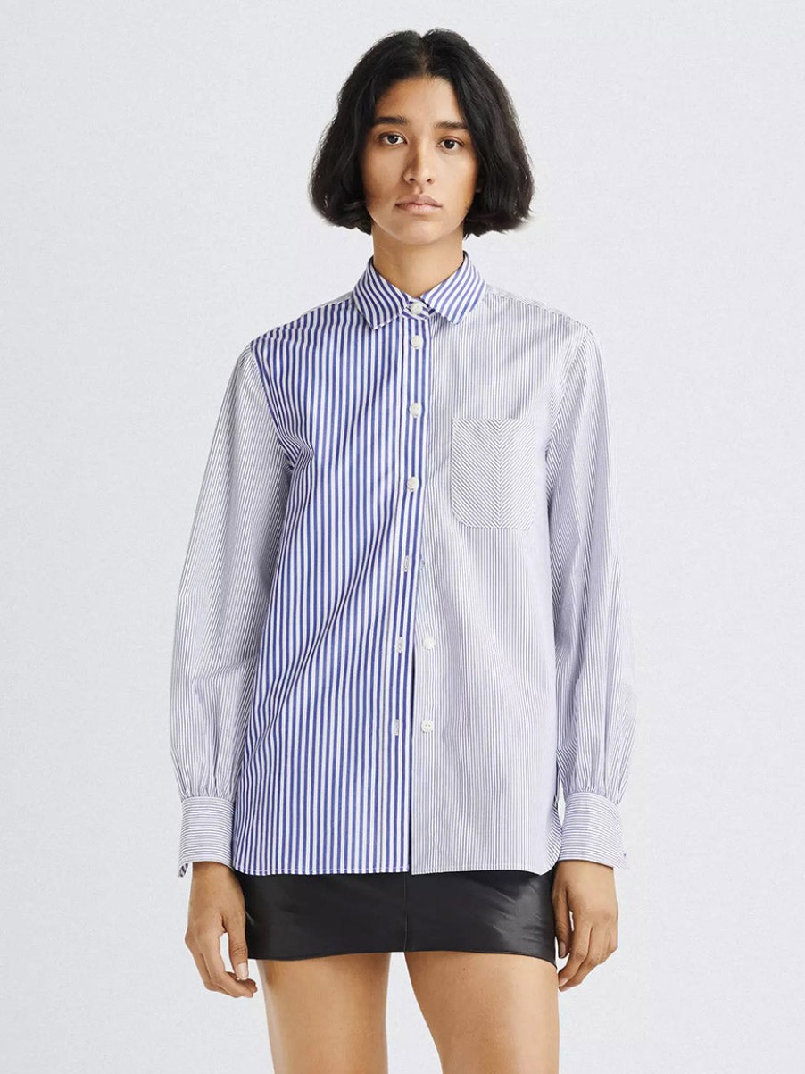 Women'S rag & bone Tops | Maxine Cotton Poplin Shirt In Blue Multi | Rag & Bone