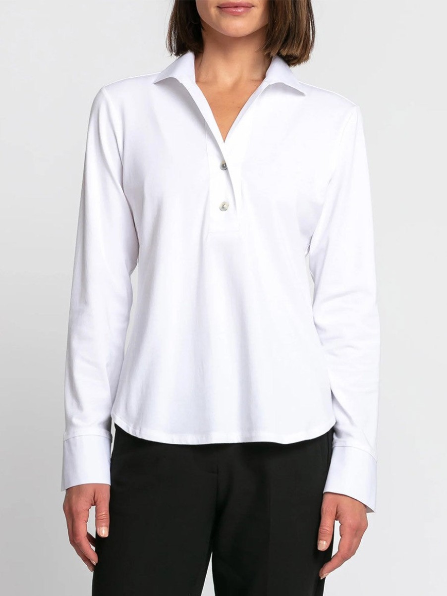 Women'S Hinson Wu Tops | Leona Long Sleeve Tailored Knit Top White | Hinson Wu