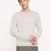 Men'S Vince T-Shirts | Linen Stripe Crew Neck Shirt Off White/Pine Green | Vince