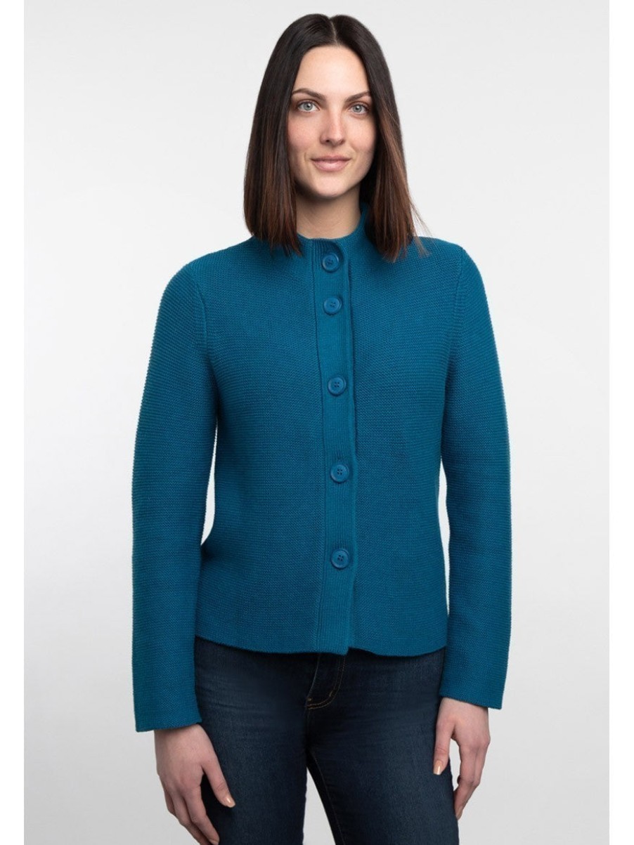 Women'S Kinross Sweaters | Buttoned Mock Cardigan Ocean | Kinross