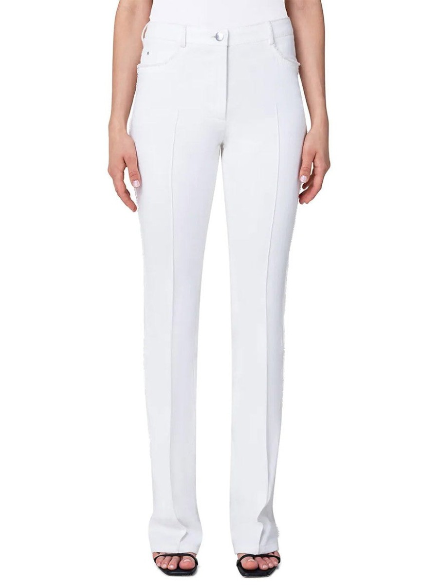 Women'S Akris Punto Pants & Leggings | Faye Washed Denim Fringed Jeans Cream | Akris Punto