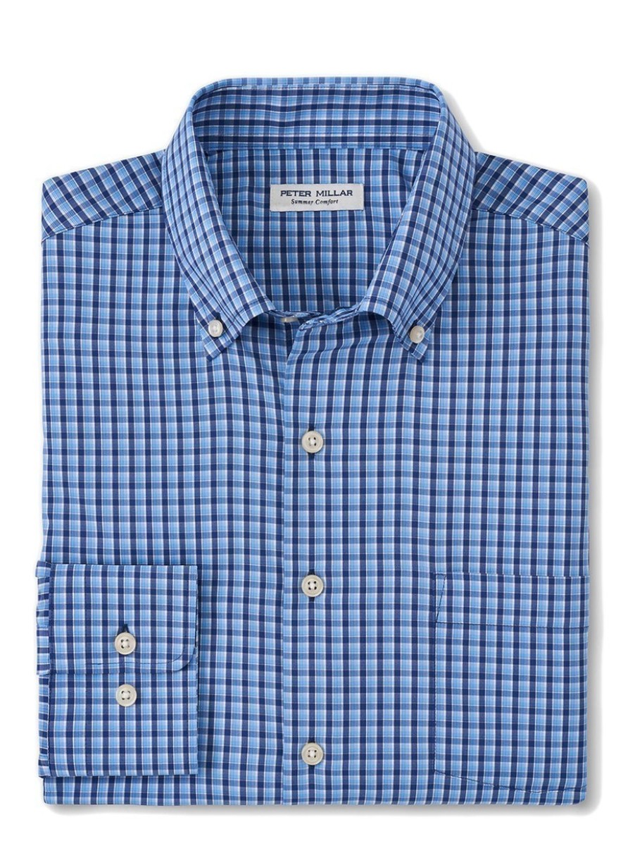 Men'S Peter Millar Dress Shirts | Ashbury Performance Twill Sport Shirt Sport Navy | Peter Millar