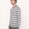 Men'S Vince T-Shirts | Birdseye Stripe Long Sleeve Crew Neck Sweatshirt Heather Grey/Pearl | Vince