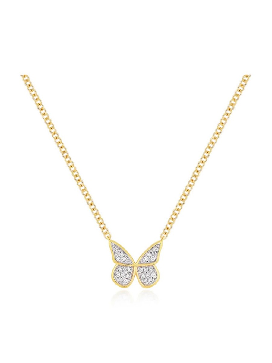 Women'S EF Collection Necklaces | Diamond Flutter Necklace Yellow Gold | Ef Collection