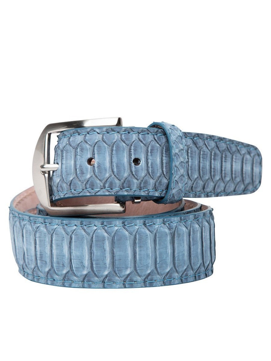 Men'S LEN Belts Belts | Buffed Python Belt Blue Jean | Len Belts