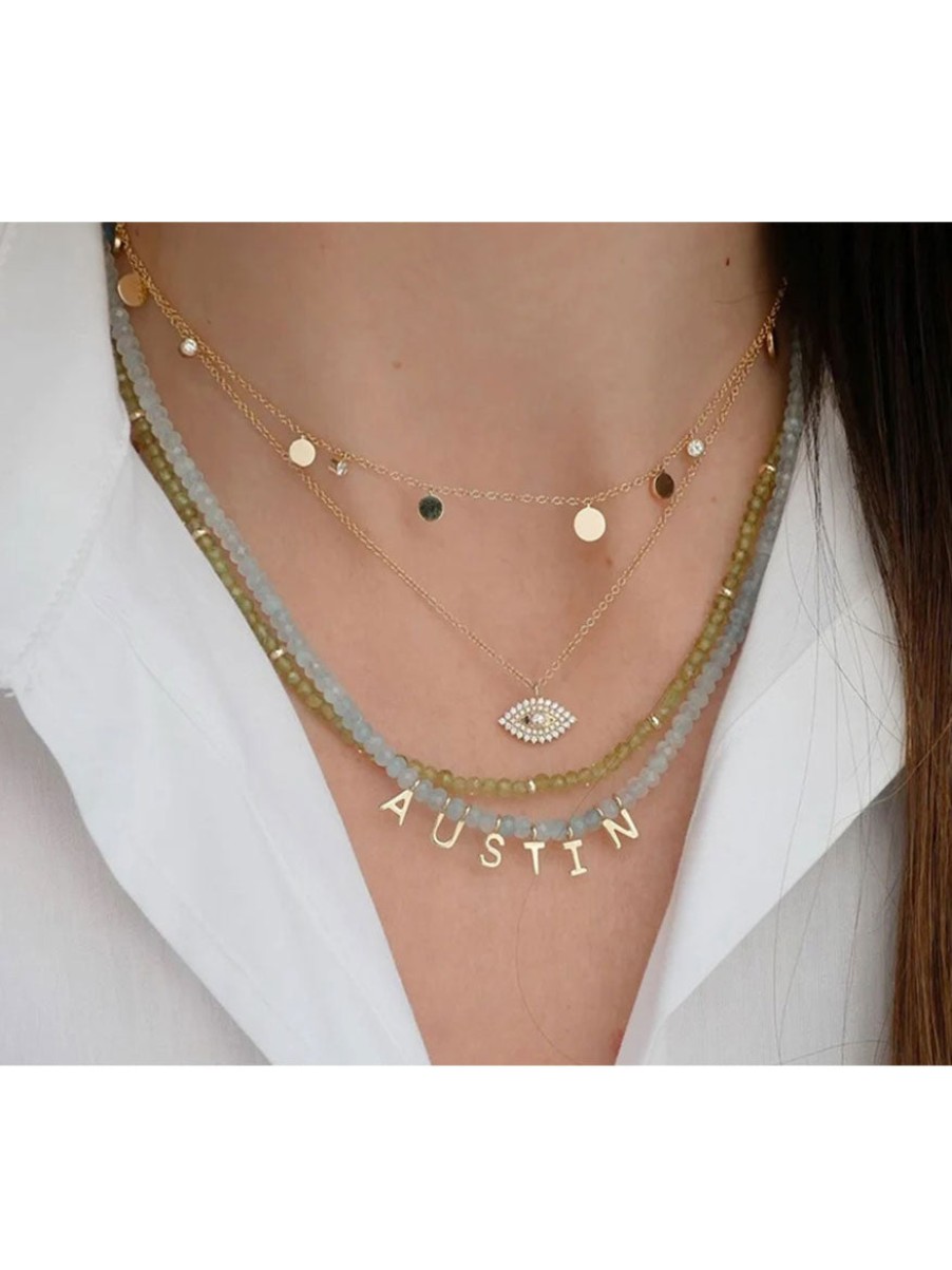 Women'S EF Collection Necklaces | Birthstone Necklace With Gold Rondelles - Aquamarine | Ef Collection