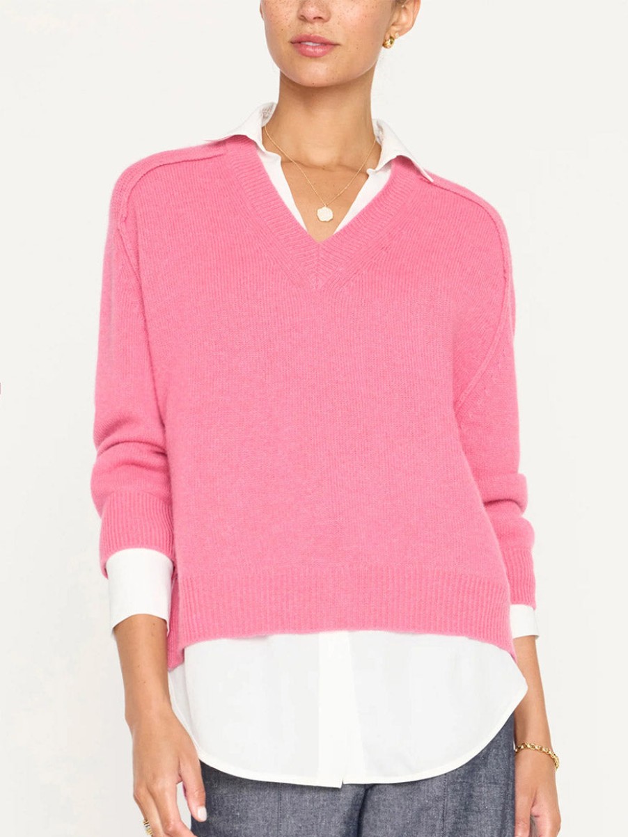 Women'S Brochu Walker Sweaters | Looker Layered V-Neck Pullover In Aster Pink | Brochu Walker