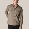 Men'S Eton Dress Shirts | Brown Cotton Nylon Overshirt | Eton