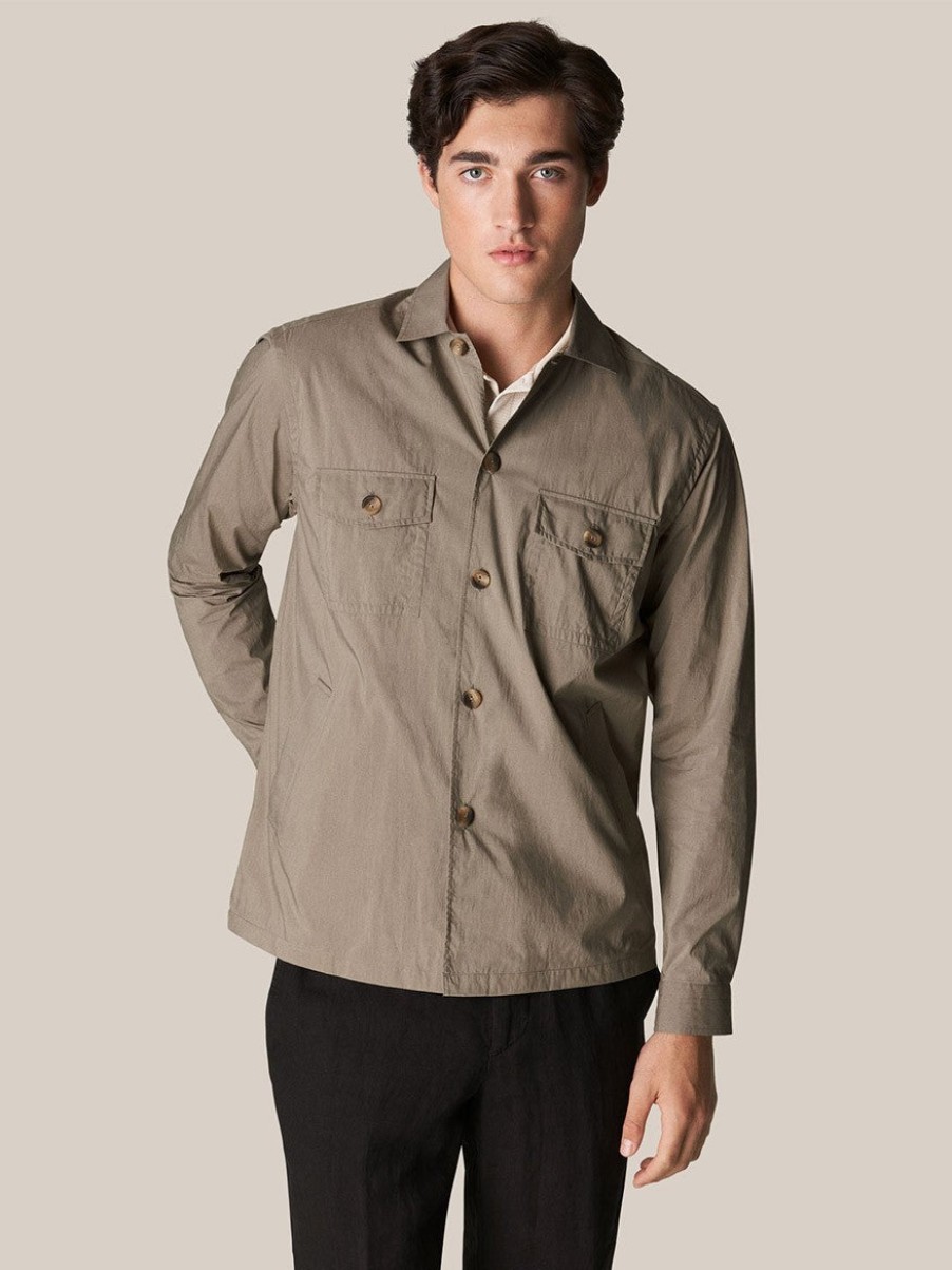 Men'S Eton Dress Shirts | Brown Cotton Nylon Overshirt | Eton