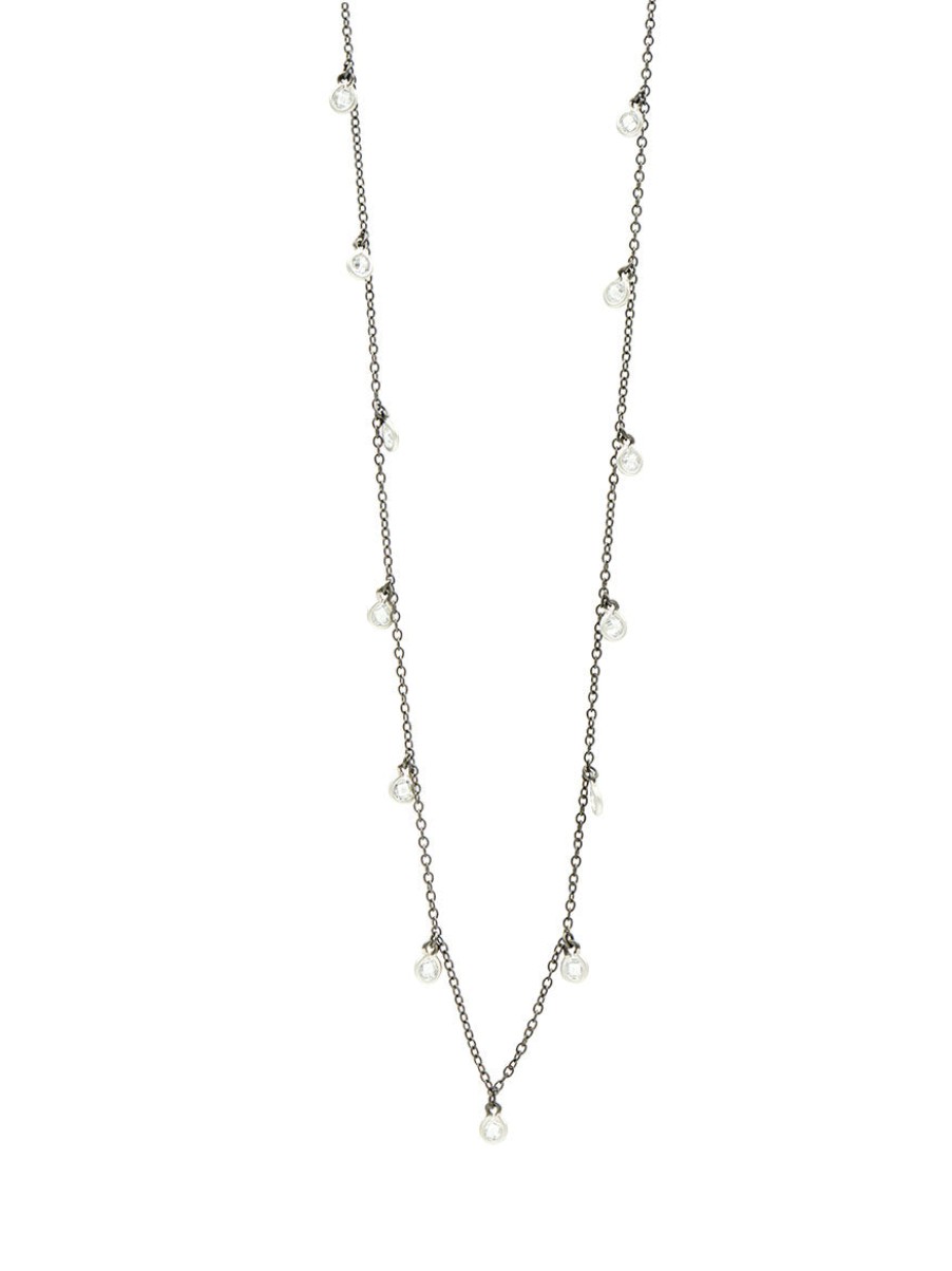 Women'S Freida Rothman Necklaces | Bezel Droplet Strand Necklace Silver & Black | Freida Rothman