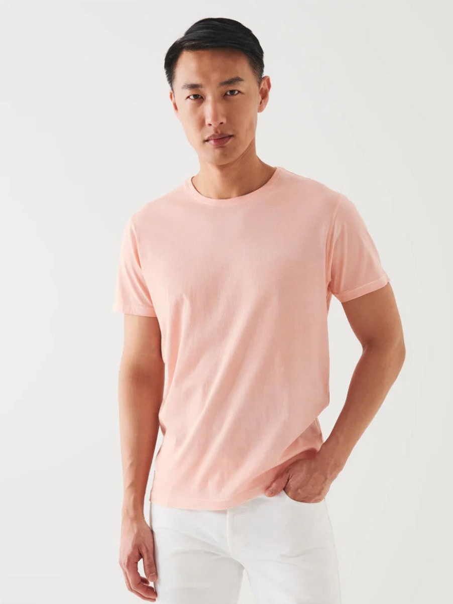 Men'S Patrick Assaraf T-Shirts | Lightweight Pima Cotton Spray Wash T-Shirt Papaya | Patrick Assaraf