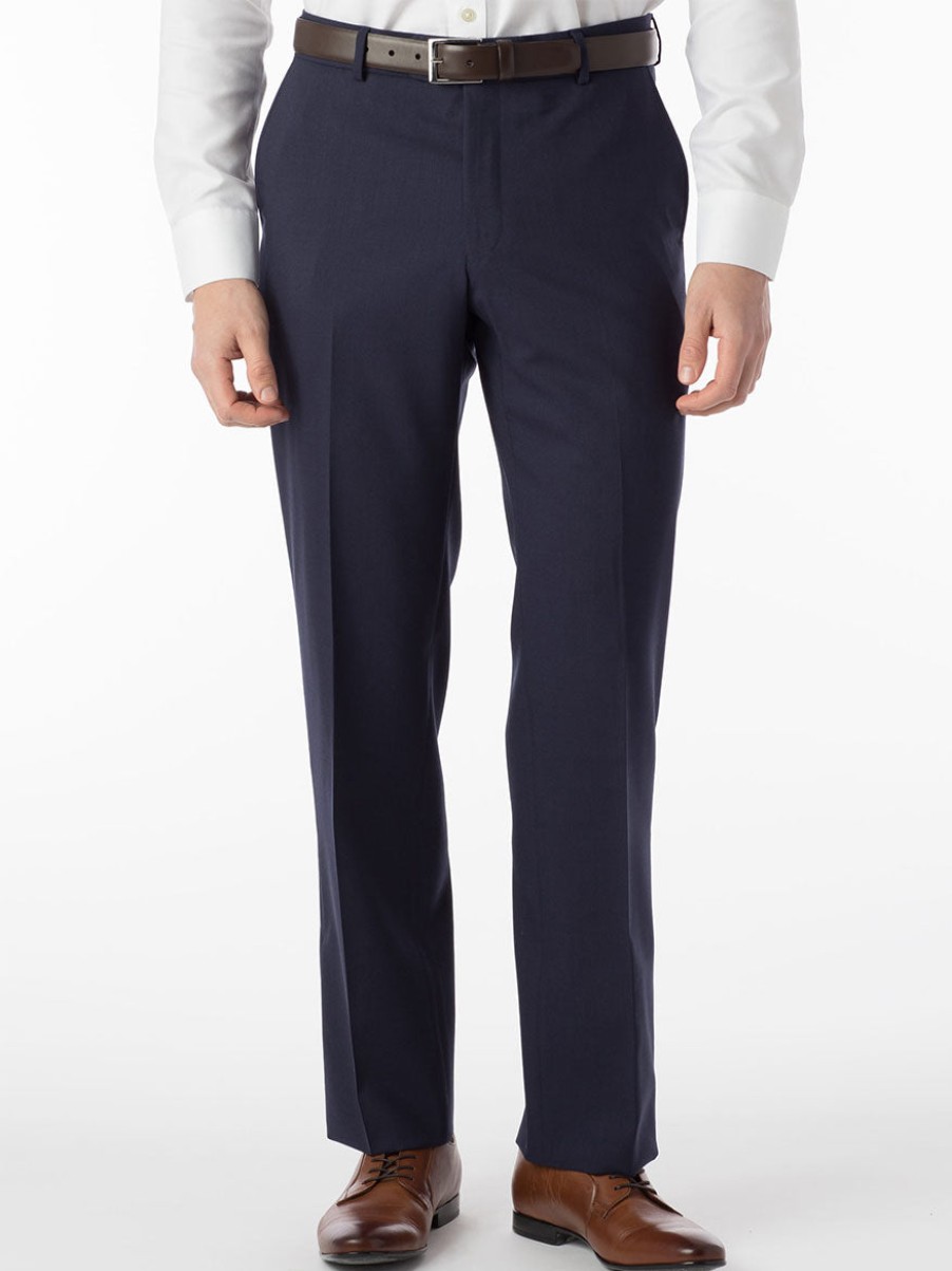 Men'S Ballin Pants | Soho Comfort 'Eze' Super 120S Modern Flat Front Twill Pant New Navy | Ballin