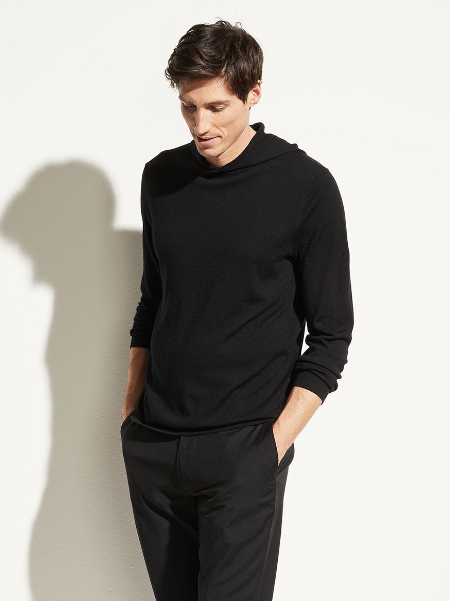 Men'S Vince T-Shirts | Wool Cashmere Pullover Hoodie Black | Vince