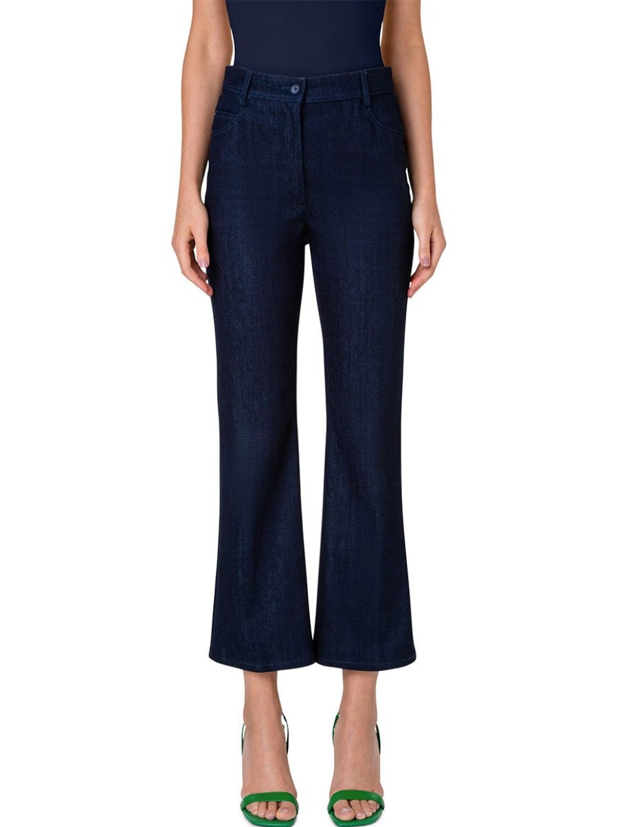 Women'S Akris Punto Pants & Leggings | Cali Stretch Crop Bootcut Denim Dark Blue | Akris Punto