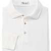 Men'S Peter Millar T-Shirts | Solid Long-Sleeve Performance Jersey Polo White Polos | Peter Millar