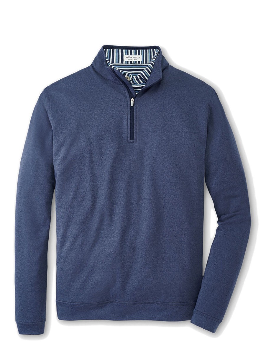 Men'S Peter Millar T-Shirts | Perth Melange Performance Quarter-Zip Navy Sweaters | Peter Millar