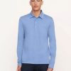 Men'S Vince T-Shirts | Garment Dye Long Sleeve Polo Colony Blue | Vince