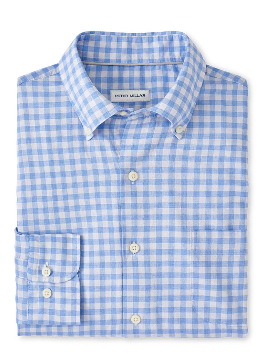 Men'S Peter Millar Dress Shirts | Elmwood Cotton Sport Shirt In Cape Blue | Peter Millar