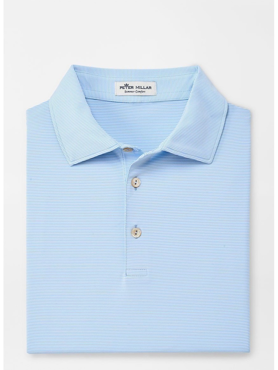 Men'S Peter Millar T-Shirts | Jubilee Stripe Performance Polo Cottage Blue Polos | Peter Millar