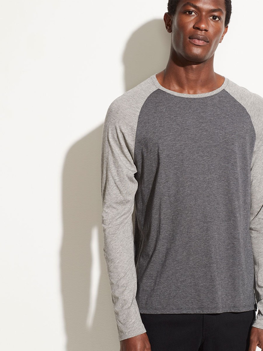 Men'S Vince T-Shirts | Buy Long Sleeve Colorblock Crew Medium Heather Grey Shirts