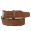 Men'S LEN Belts Belts | Italian Suede Chestnut Veg Beige Stitch | Len Belts