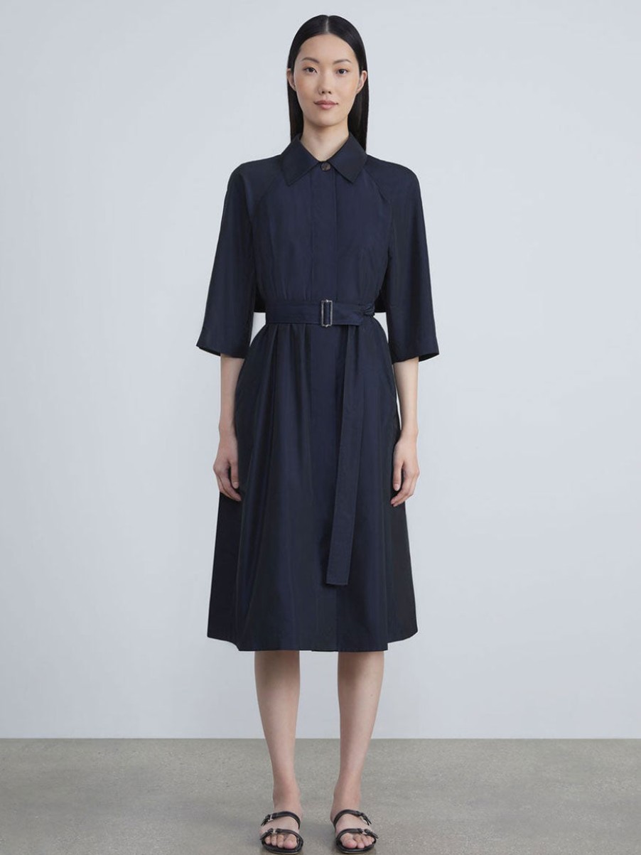 Women'S Lafayette 148 New York Dresses | Buy Regenerated Poly Taffeta Shirtdress In Caspian Blue Dresses