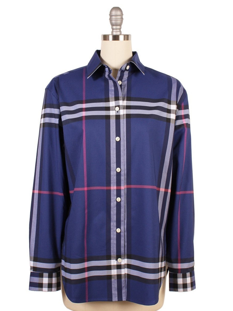 Women'S Hinson Wu Tops | Halsey Oversized Plaid Top Sapphire Multi | Hinson Wu