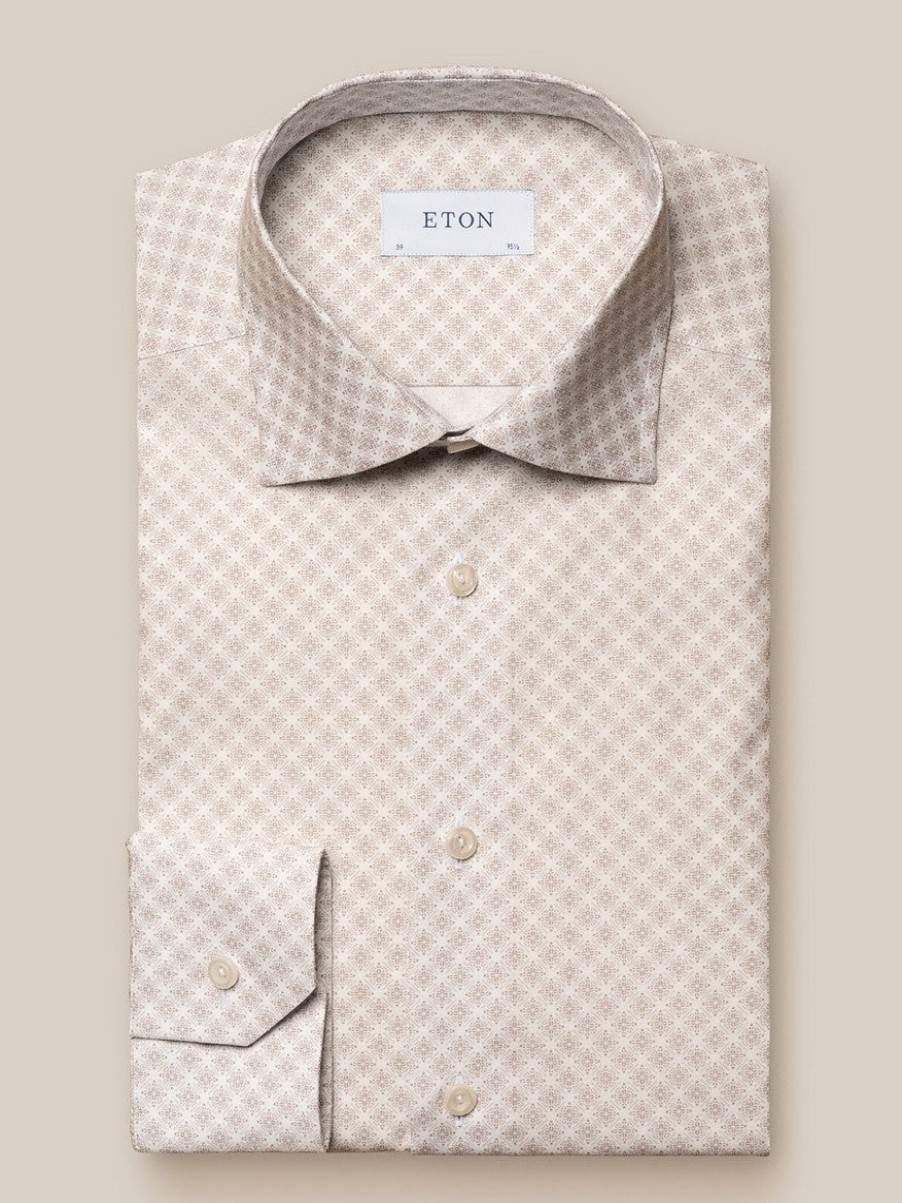 Men'S Eton Dress Shirts | Brown Signature Poplin Shirt Medallion Print | Eton